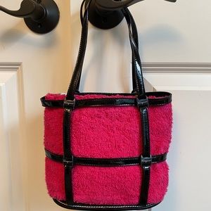 Vintage Salvatore Ferragamo Cage pink terry cloth with black patent leather